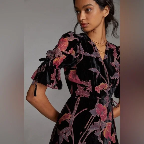 Hutch Black Motif Tiered Velvet Wrap Dress - Picture 5 of 9